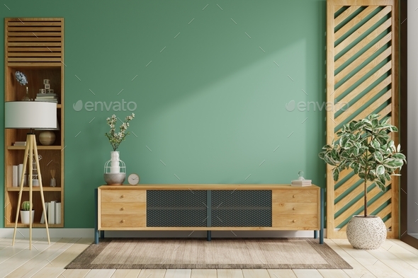 Modern living room decor with a tv cabinet. Stock Photo by vanitjan