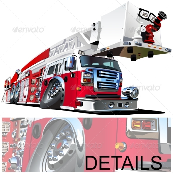 Vector Cartoon Fire Truck - Man-made Objects Objects