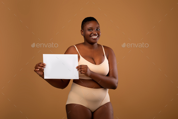 Beautiful African American Girl Underwear Holding Smartphone Blank