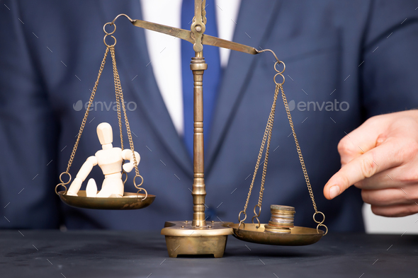Weight scale between people and money. Business metaphor concept - Stock Photo - Images
