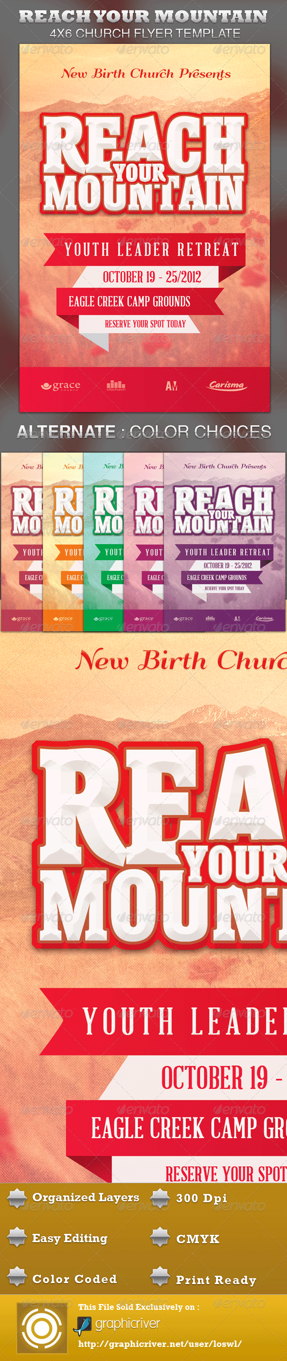 Reach Your Mountain Church Flyer Template - Church Flyers