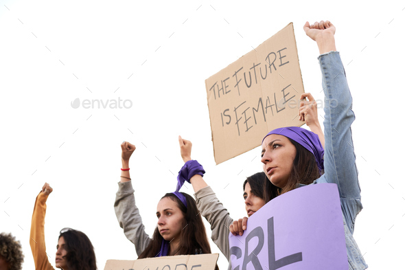 Women take part in the feminist strike on the Women Day.