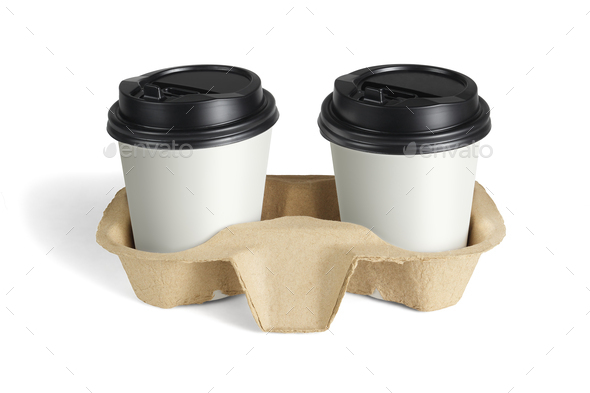 Paper Coffee Cups in Takeaway Holder - Stock Photo - Images