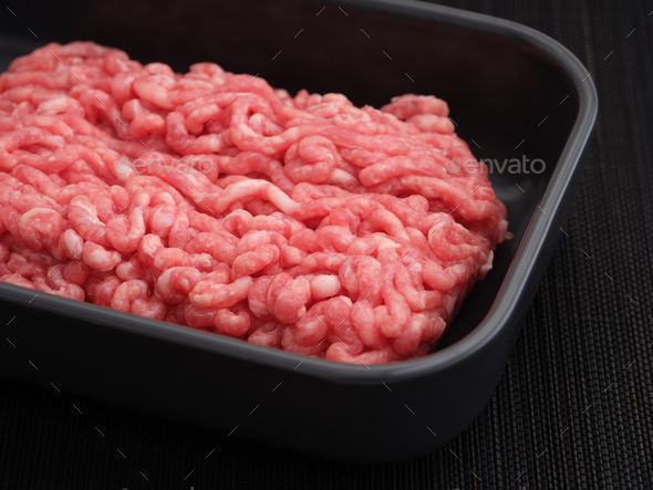 Minced pork and beef in a tray