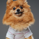 Funny pomerian doggy weared in white shirt posing in studio - PhotoDune Item for Sale