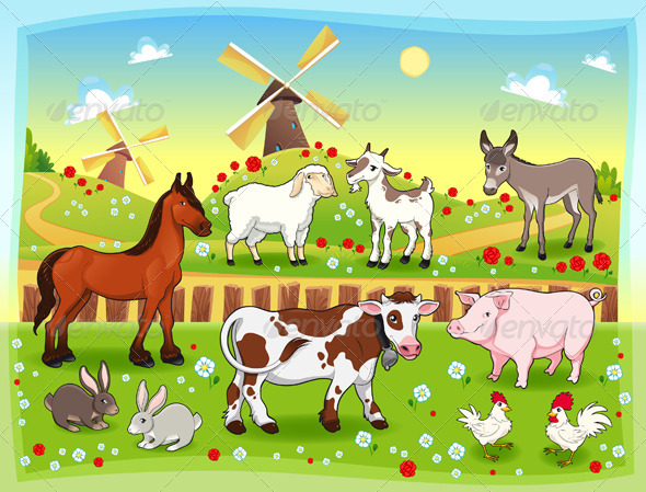 Farm animals with background. - Animals Characters