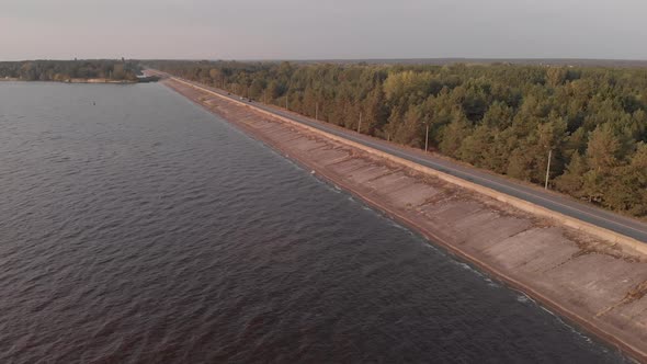 The Shore of the Kyiv Reservoir. Aerial. Ukraine. Dnipro River alt
