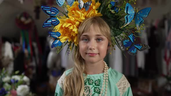 Closeup Portrait of Charming Ukrainian Little Girl Looking at Camera Smiling alt