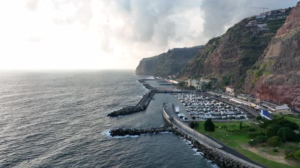 Coastline of Madeira Portugal Beautifull Sunny Island the Atlantic Ocean Aerial Drone View alt