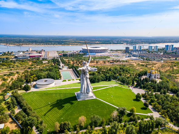 Volgograd, Russia. Aerial view of the statue \