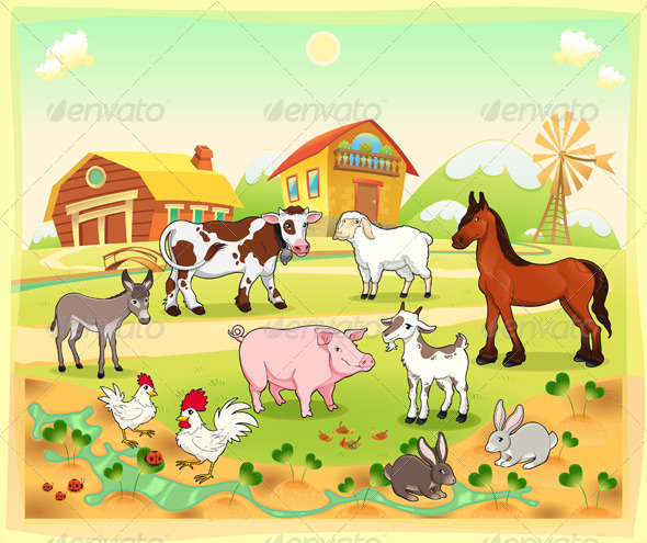Farm animals with background - Animals Characters