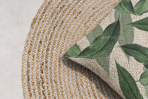 Vintage weave cushion cover in botanical pattern living concept