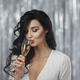 Fashion Woman in White Dress with Glass of Wine - PhotoDune Item for Sale
