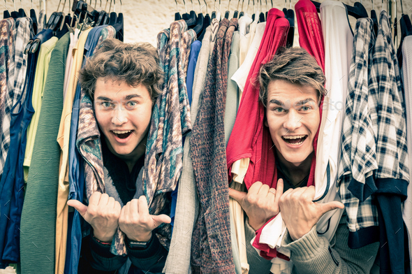 Young hipster brothers at the weekly cloth market