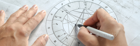 Astrology. Astrologer calculates a natal chart and makes a forecast of fate.