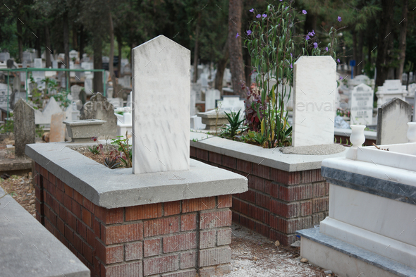 Muslim graveyard background. Muslim cemetery. Turkey, Europe. - Stock Photo - Images