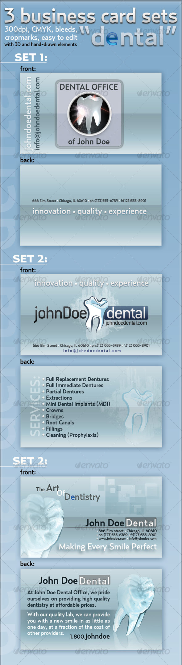 3-business card set "Dental" - Industry Specific Business Cards