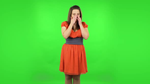 Cute Girl Is Tired and Sighs alt