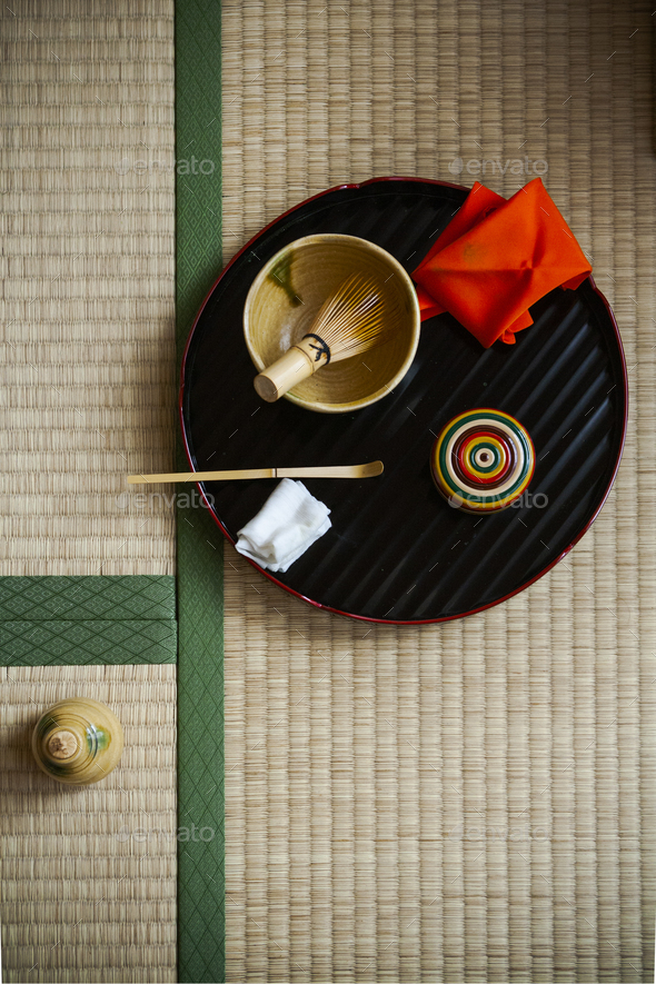 Top view of japanese tea ceremony equipment Stock Photo by scopioimages