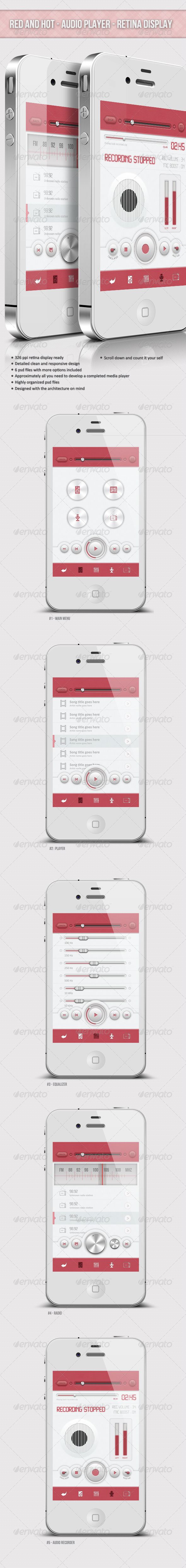 Red And Hot - Retina Audio Player Ui - User Interfaces Web Elements