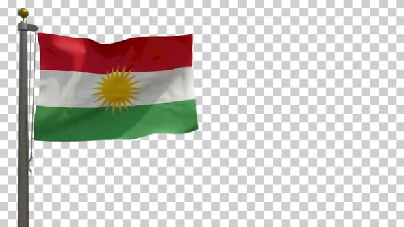 Kurdistan Flag on Flagpole with Alpha Channel - 4K alt