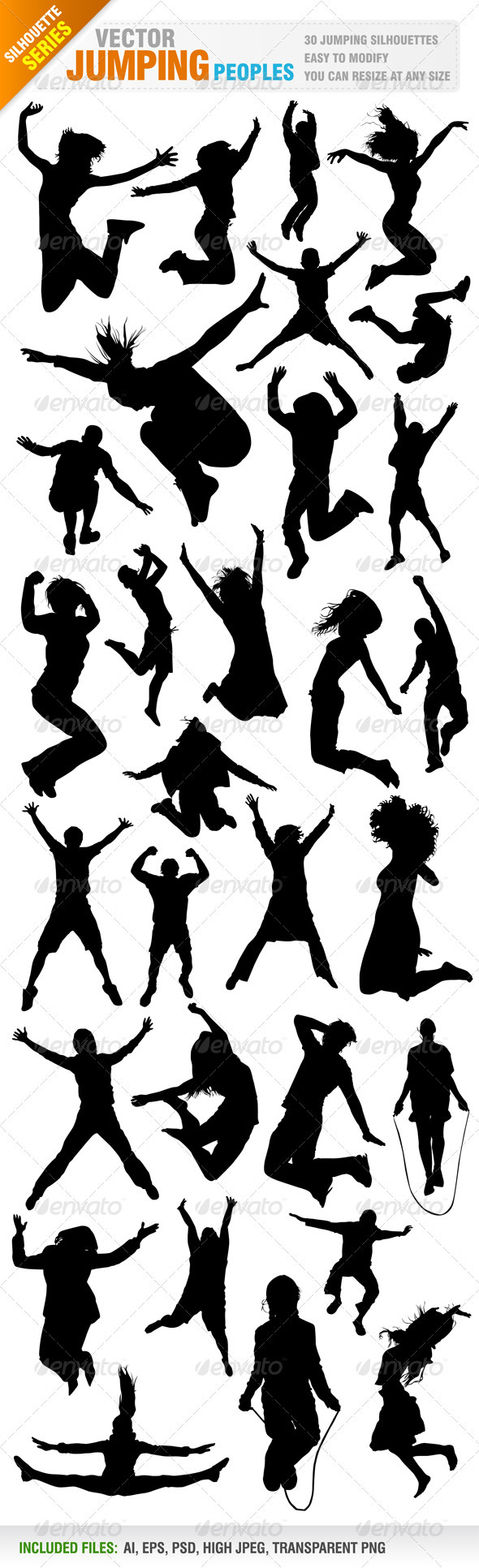 30 Jumping Silhouettes - People Characters