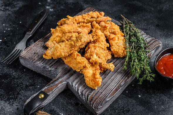 Steak Fingers Fried Breaded Chicken Breast Strips Black Background