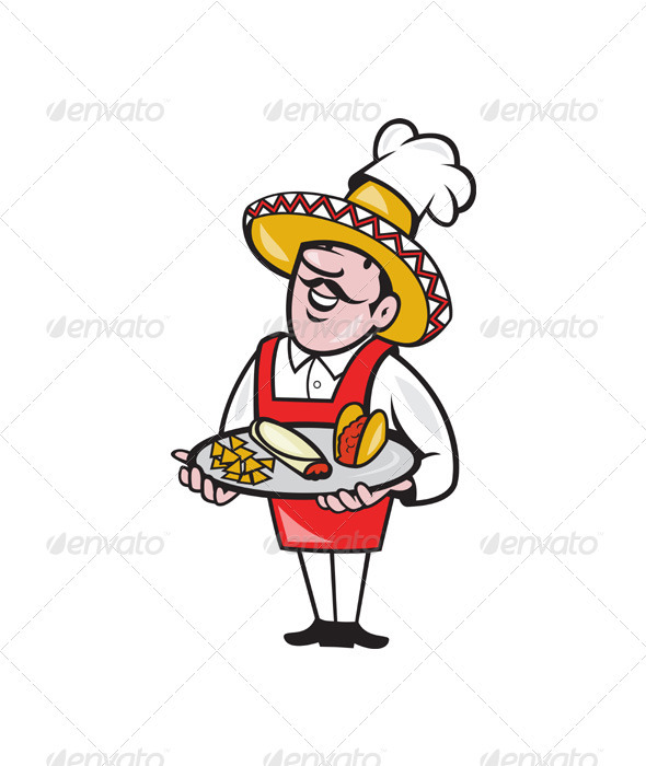Mexican Chef Cook Plate Tacos Burrito Corn Chips - Animals Characters