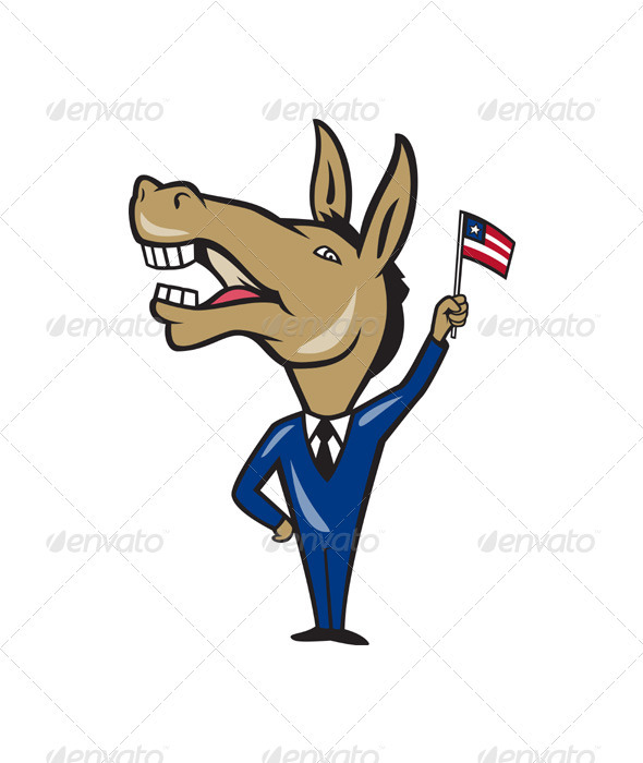 Democrat Donkey Mascot American Flag - Animals Characters
