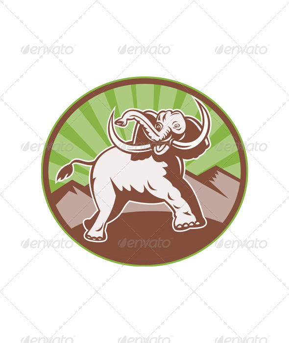 Elephant Giant Tusk Side Retro Circle - Animals Characters