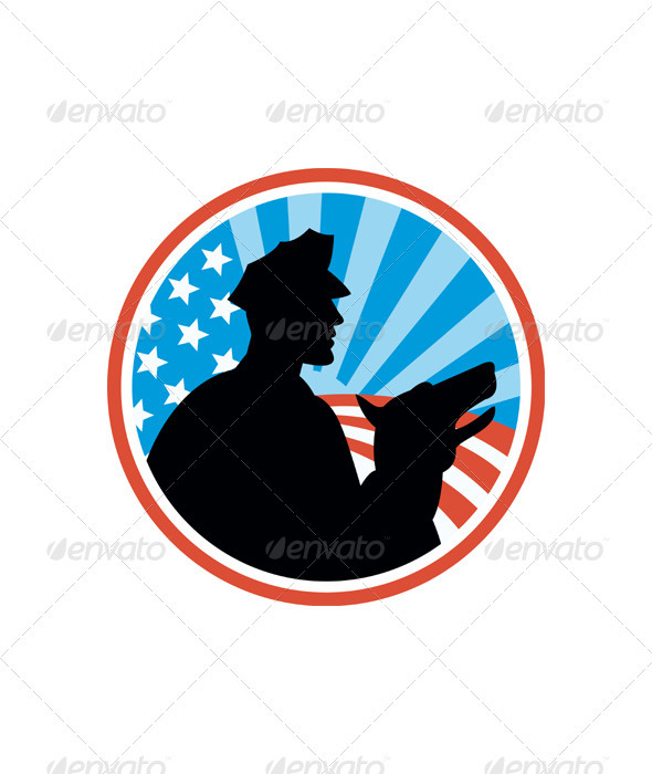 Policeman Security Guard With Police Dog Retro - People Characters