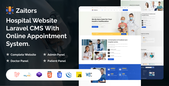 Zaitors - Hospital Website Laravel CMS With Online Appointment System