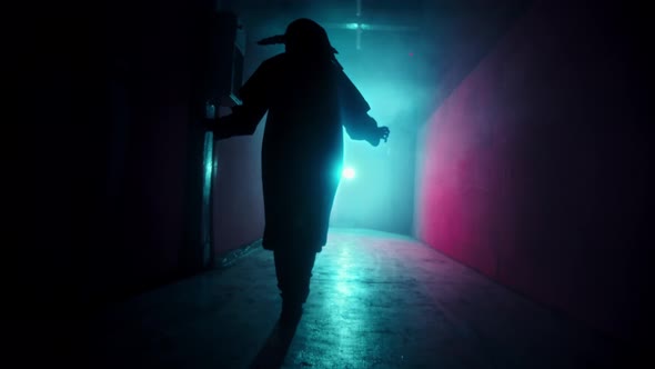 Demon with Horns Walking in Corridor alt