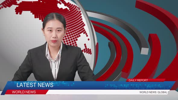 Live News Studio With Asian Professional Female Anchor Reporting On The Events Of The Day alt
