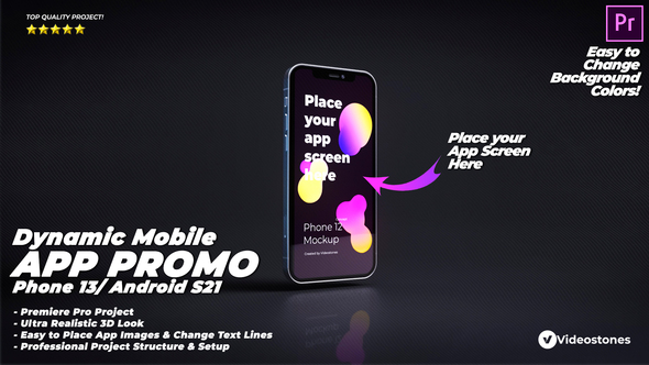 Dynamic Mobile App Promo - Phone 13 - Android - 3d Mobile App Demo Presentation Premiere Pro