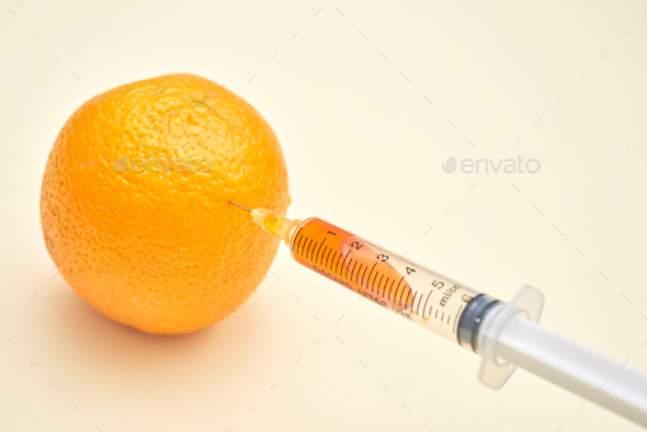 Syringe Injecting Orange Isolated on White Background Stock Photo by ...