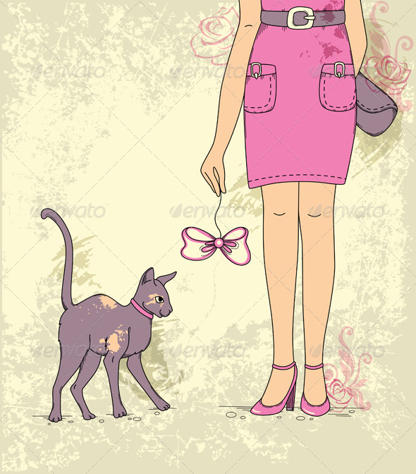 Girl with Cat - People Characters