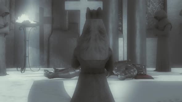 Medieval Lady In Grief Mourning And A Dead Knight In A Church alt