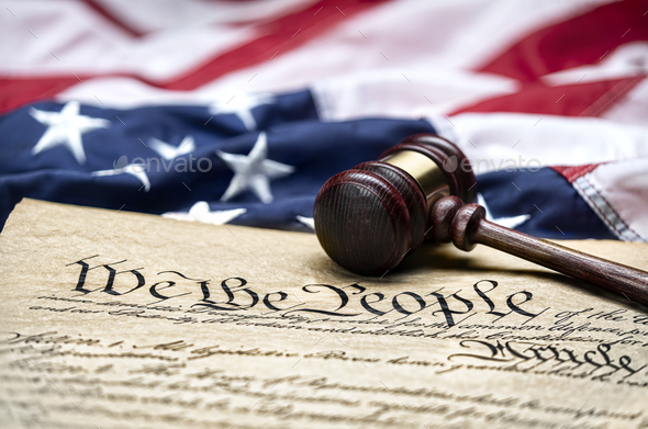 Constitution, American Flag and Gavel - Stock Photo - Images