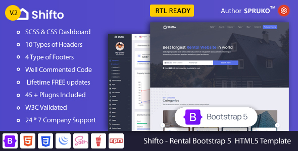 Shifto - Rental Listings Bootstrap HTML Template