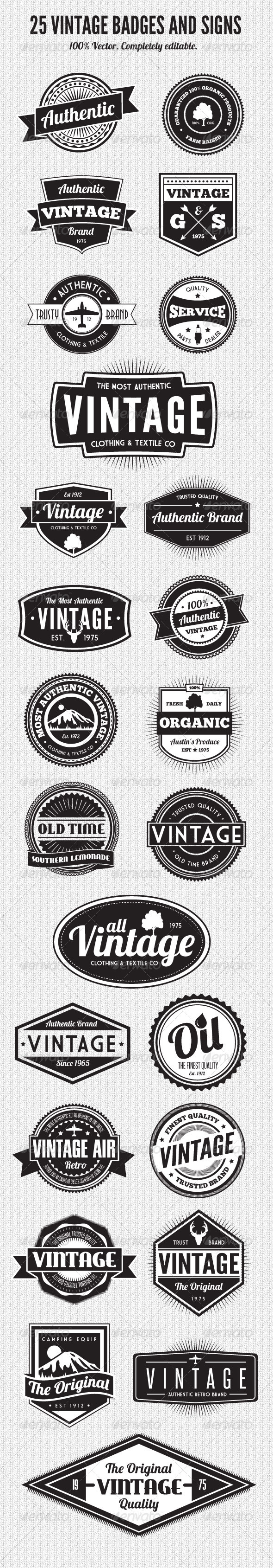 25 Premium Retro Style Vector Badges - Web Elements Vectors