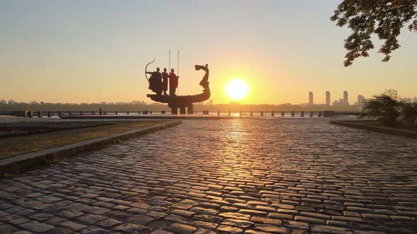 Symbol of Kyiv - a Monument To the Founders of the City in the Morning at Dawn. Ukraine. Aerial alt