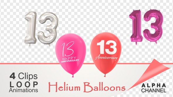 13 Anniversary Celebration Helium Balloons Pack