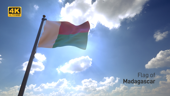 Madagascar Flag on a Flagpole V4 - 4K alt
