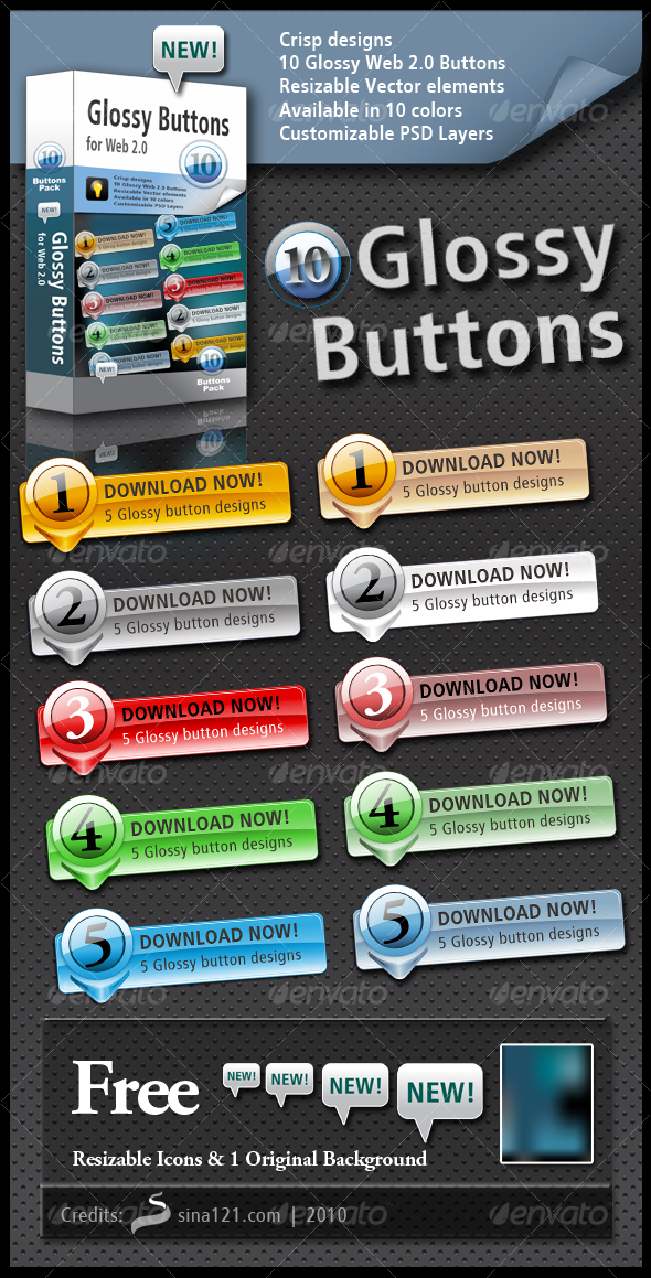 10 Glossy Buttons - Buttons Web Elements