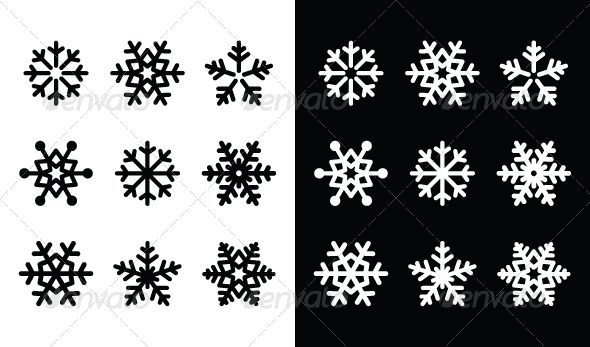 Snowflakes icons with shadow on black and white - Seasons Nature