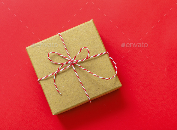 Christmas background with gift boxes and kraft wrapping paper