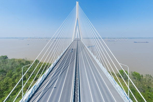 road of stayed-cable bridge closeup