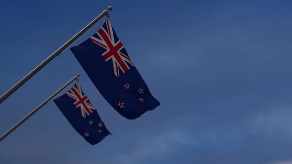 New Zealand Flags In The Blue Sky - 2K