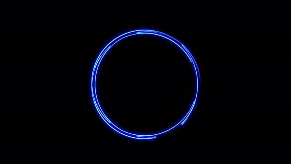 Animation seamless neon line moving continuously in a circle. 2D animation circle with neon lines.